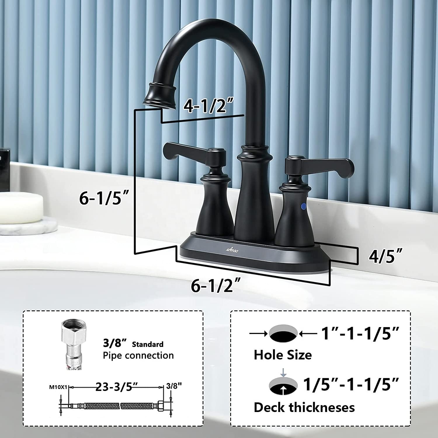 APS133-MB Robinet de lavabo classique à 3 trous Robinet de lavabo de salle de bain noir Robinet de salle de bain à double poignée