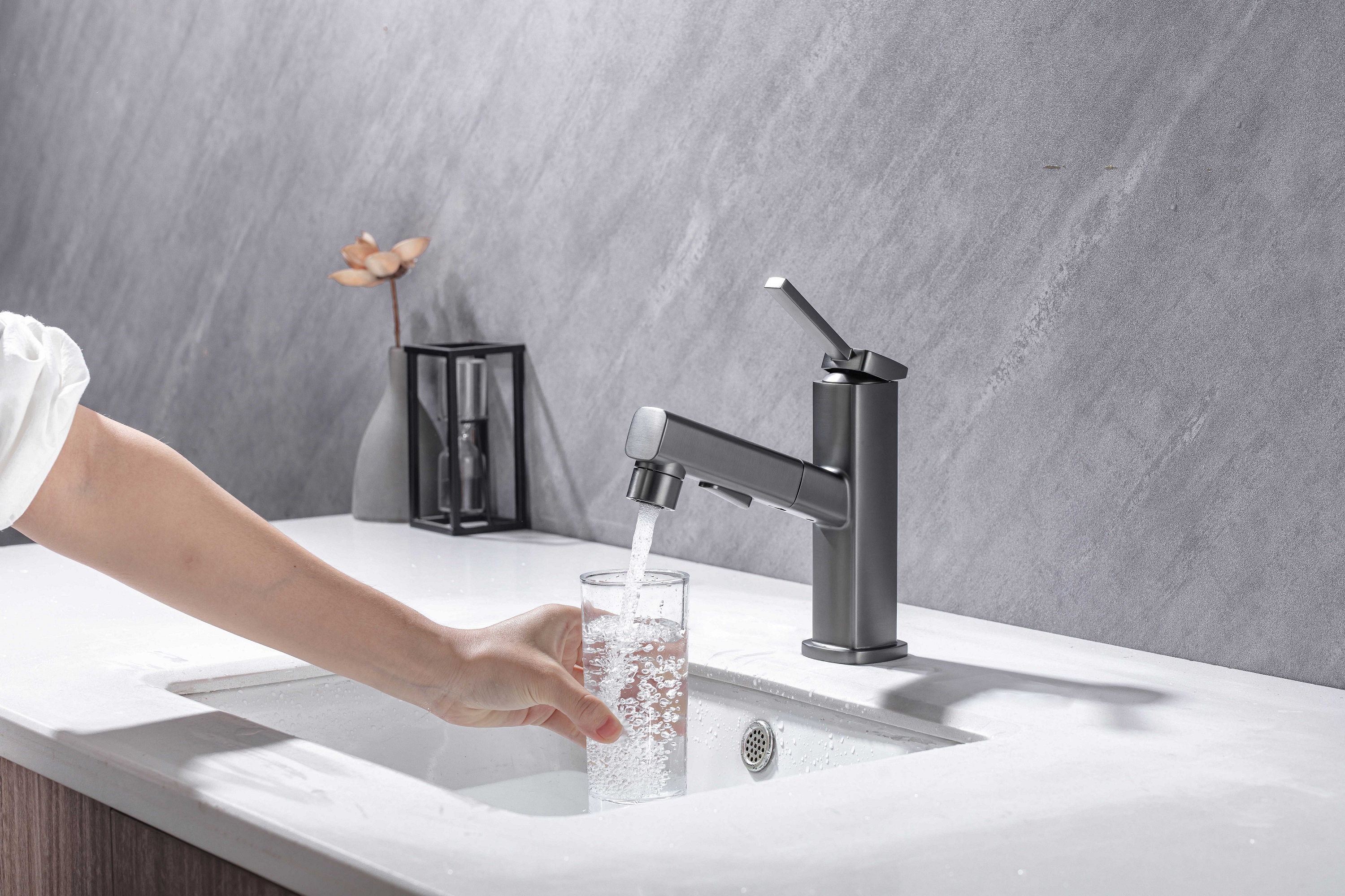 Robinet de salle de bain avec eau de fontaine à jet extractible pour brosse à dents Robinets de salle de bain noirs