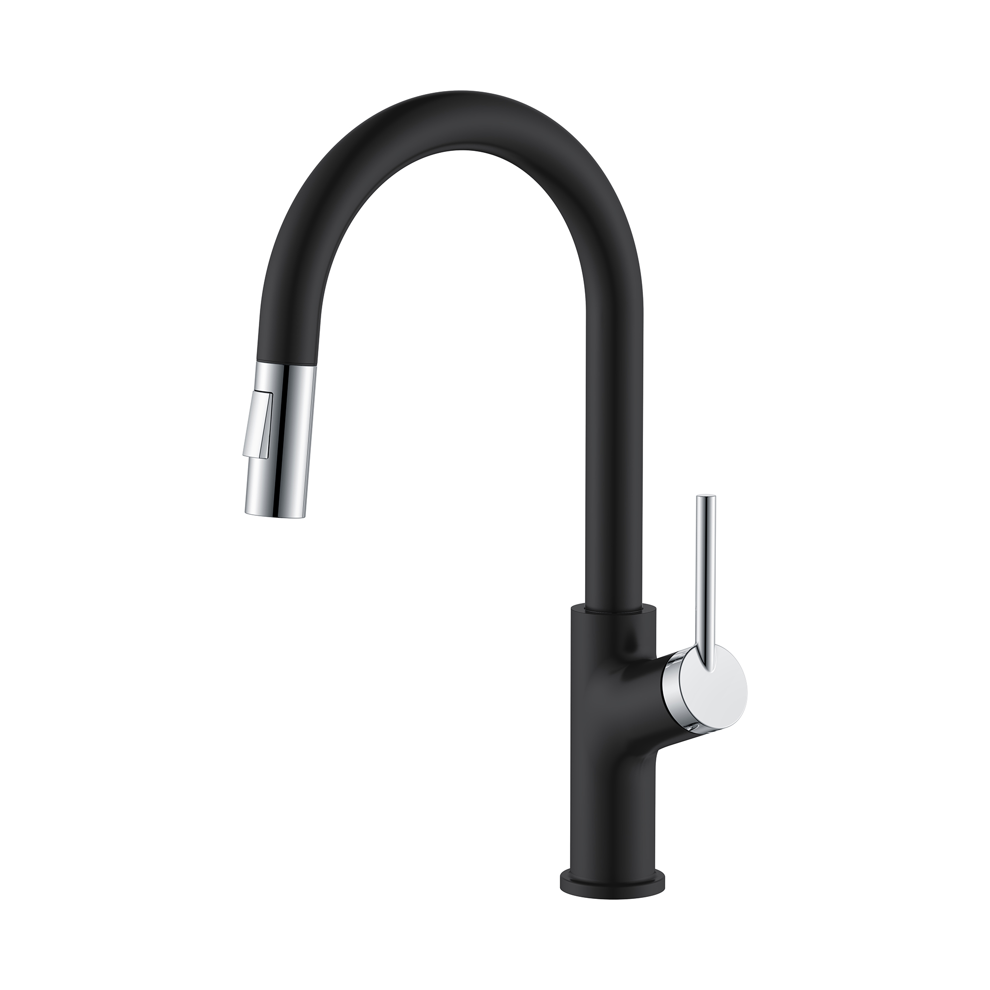Hot Sale Goose Neck Design Noir + Chrome Robinet de cuisine à tirette