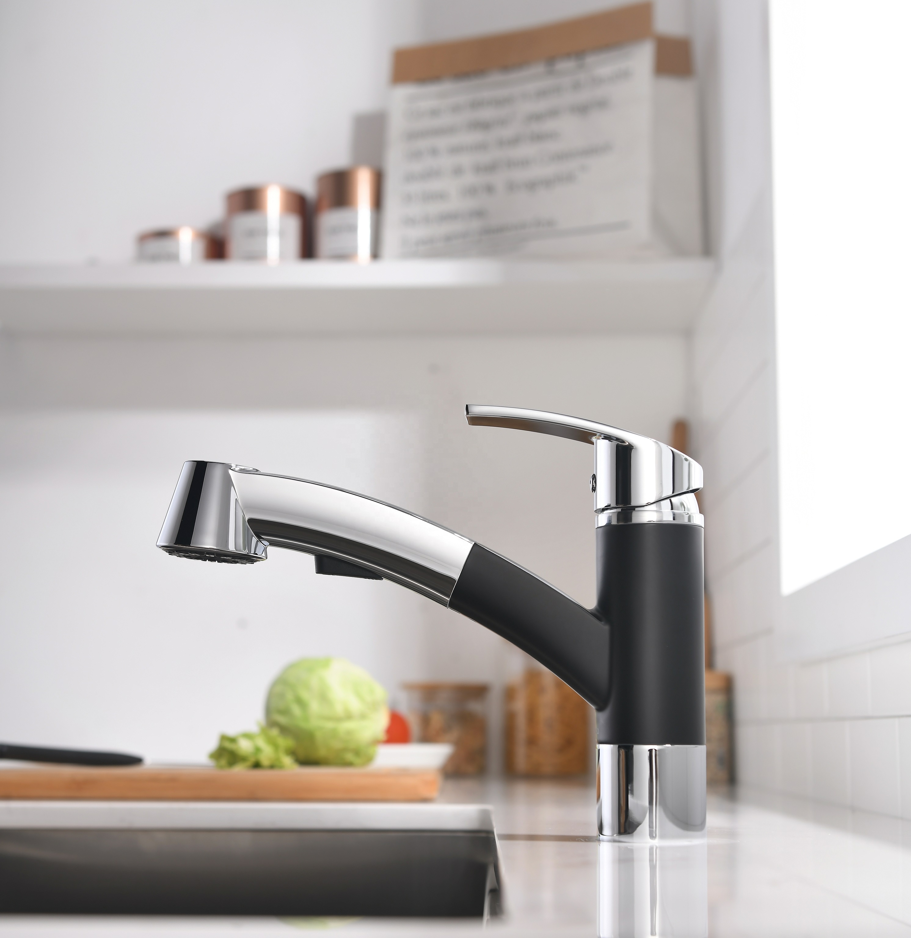 APS235-BC Robinet de cuisine USA Robinet à montage sur pont Robinet de cuisine Noir Inox Pulvérisateur extractible
