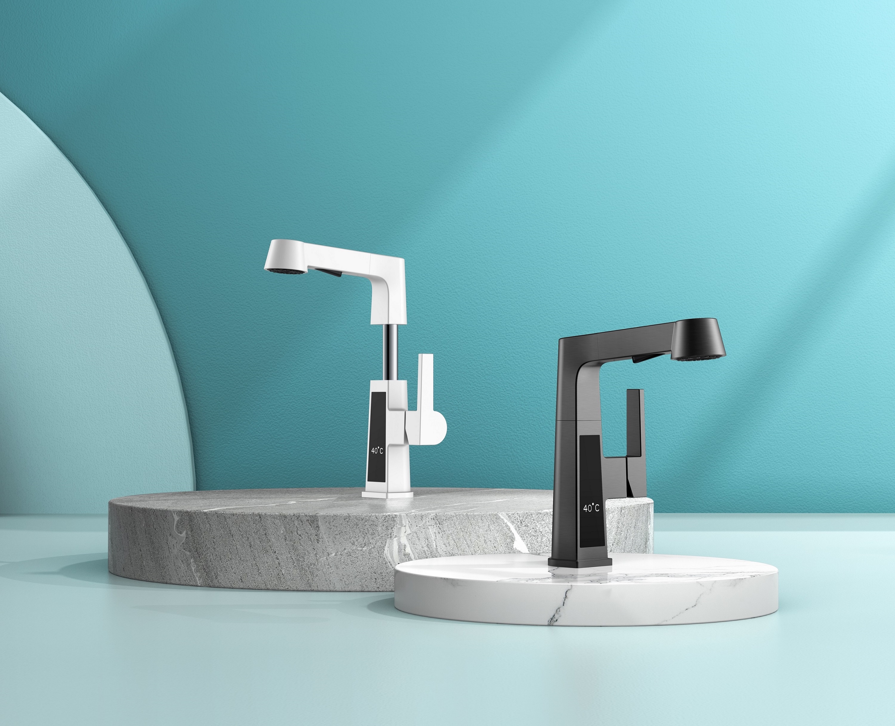 Robinet de lavabo carré noir en acier inoxydable avec affichage de la température du robinet de salle de bain