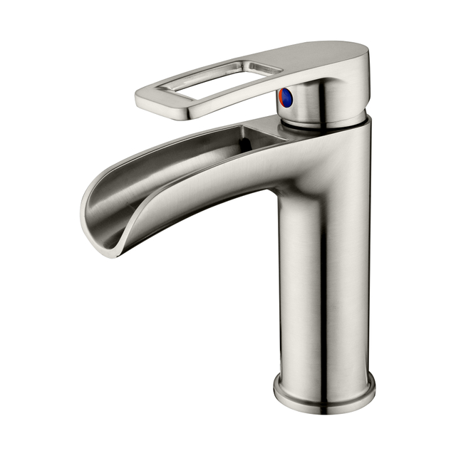 Robinet de lavabo cascade en nickel brossé Robinet de salle de bain monotrou rond