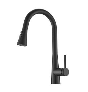 Robinet de cuisine à col de cygne et pulvérisateur rétractable en noir mat