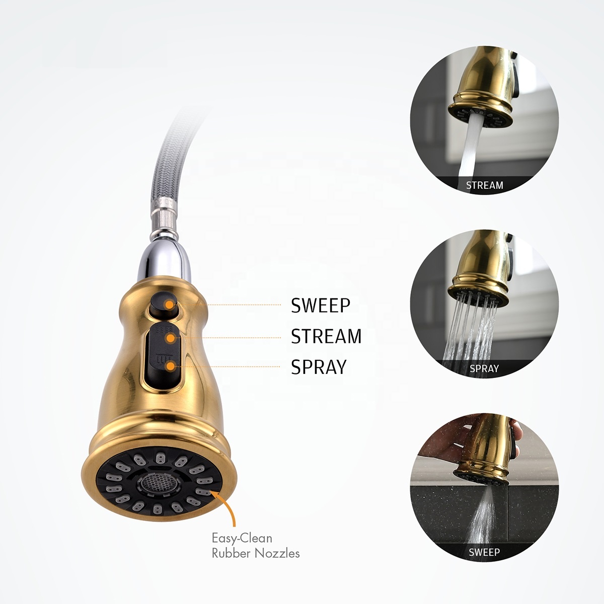 Robinet de cuisine de luxe 360 ​​robinet de cuisine rotatif pulvérisateur pommeau de douche dernière conception robinet de cuisine robuste
