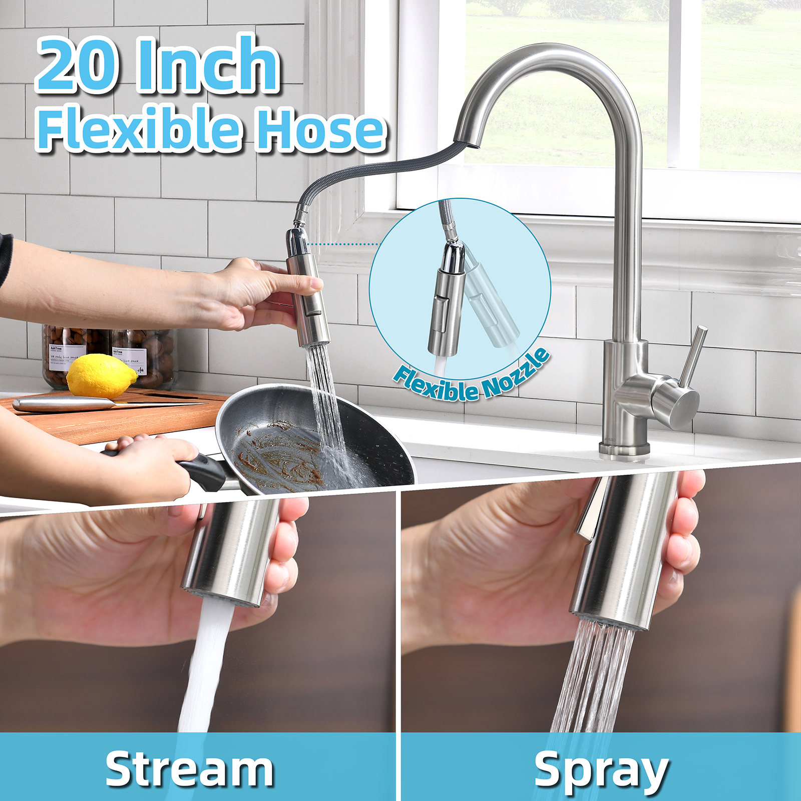 Asp209BN 2021 robinet de cuisine moderne en acier inoxydable brossé nickelé pour évier d'eau