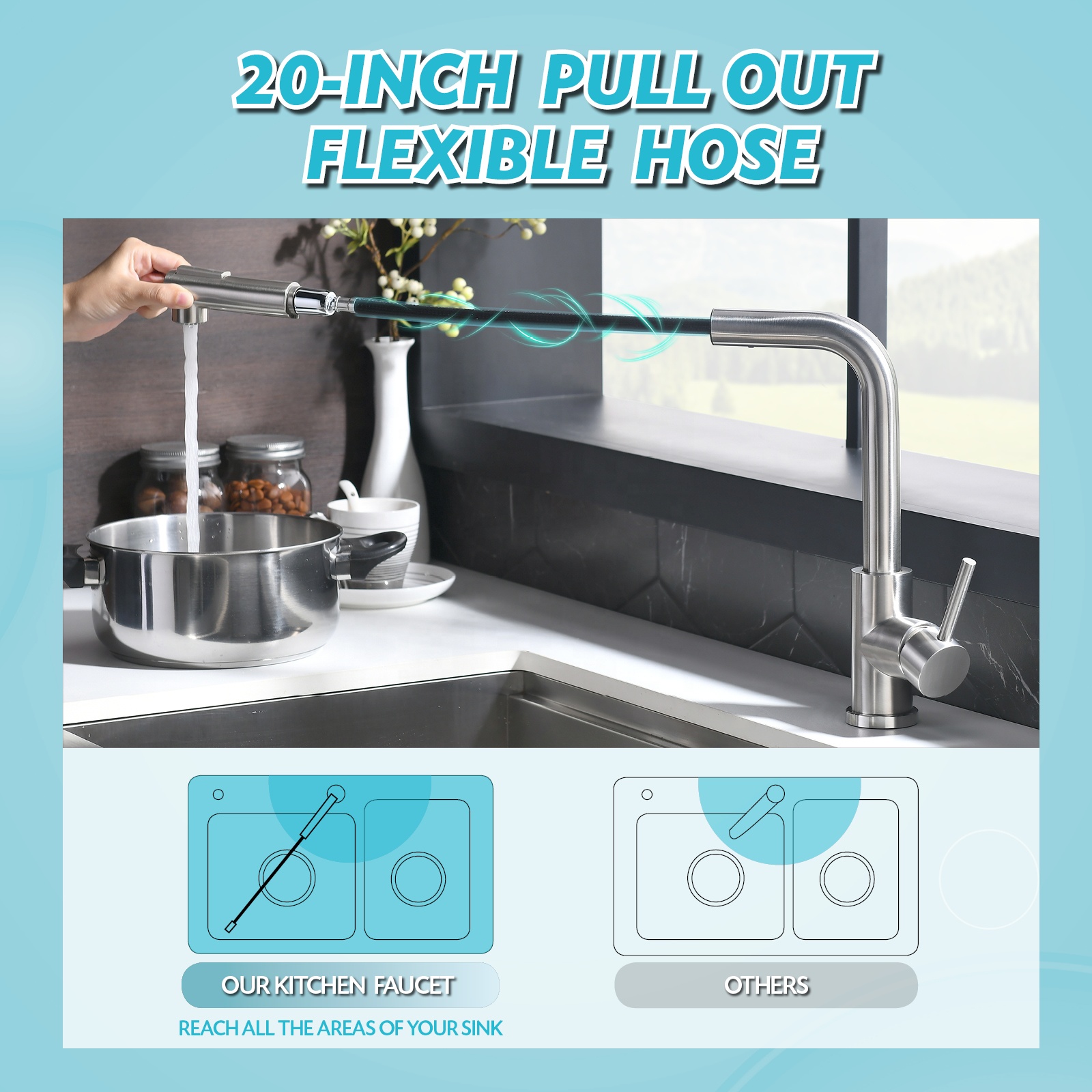 Robinet de cuisine à bas prix Robinet d'évier de cuisine Robinet de cuisine en acier inoxydable 304