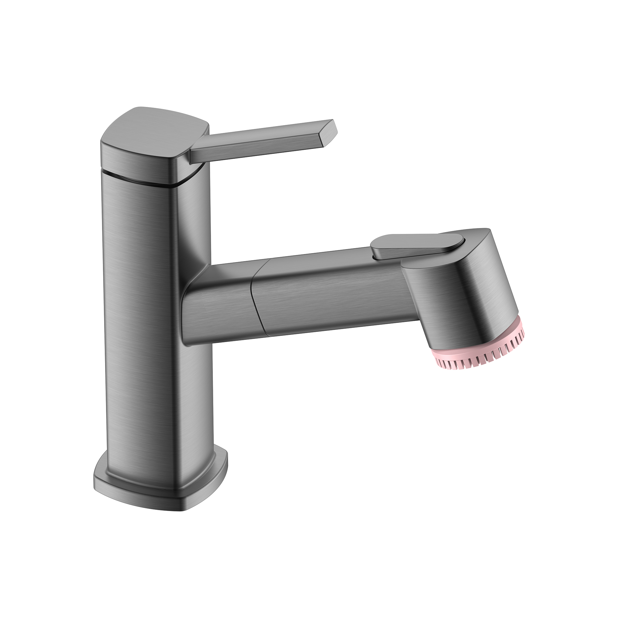 Poignée simple carrée en métal de pistolet avec des robinets de salle de bains noirs de brosse de beauté 