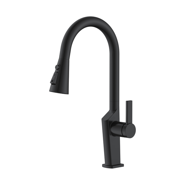 Robinets de cuisine à tirette de forme carrée noire mate Robinets de cuisine modernes 